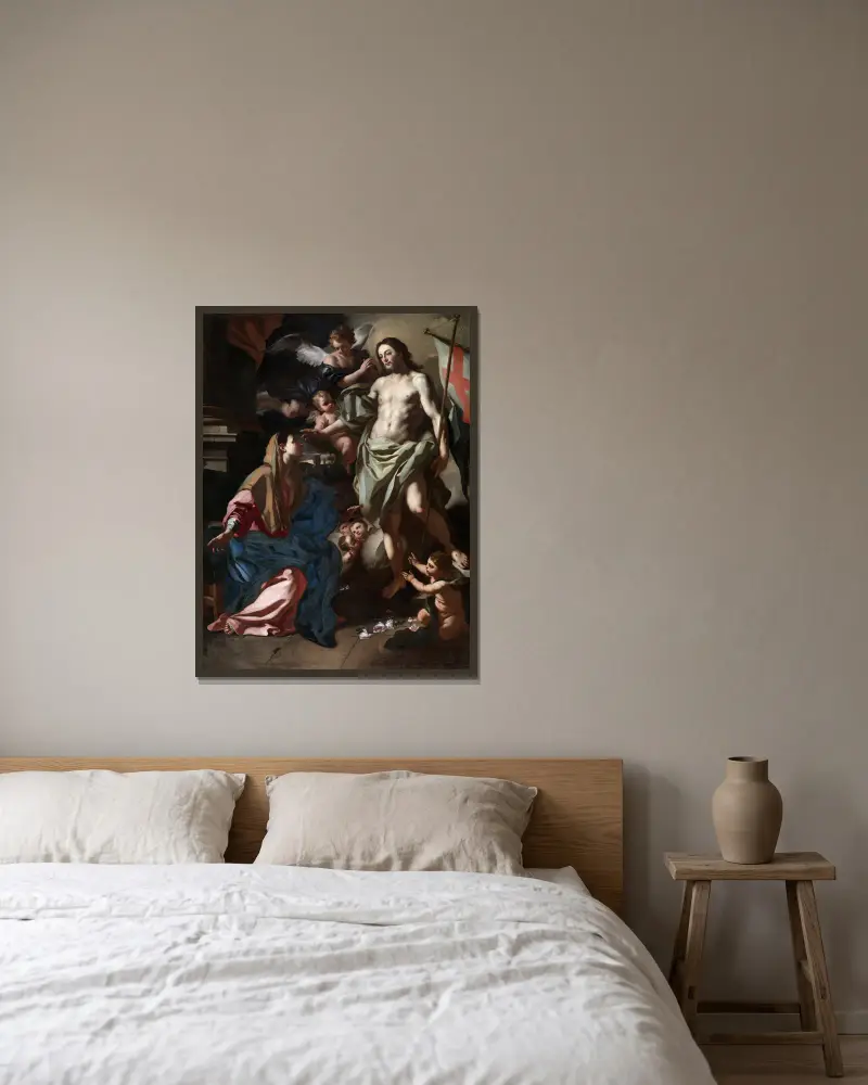 The Risen Christ Appearing to the Virgin av Francesco Solimena inramad på en vägg