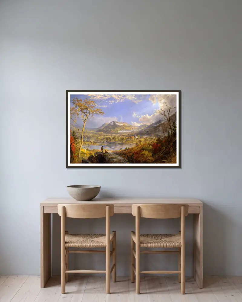 Starrucca Viaduct, Pennsylvania av Jasper Francis Cropsey inramad på en vägg