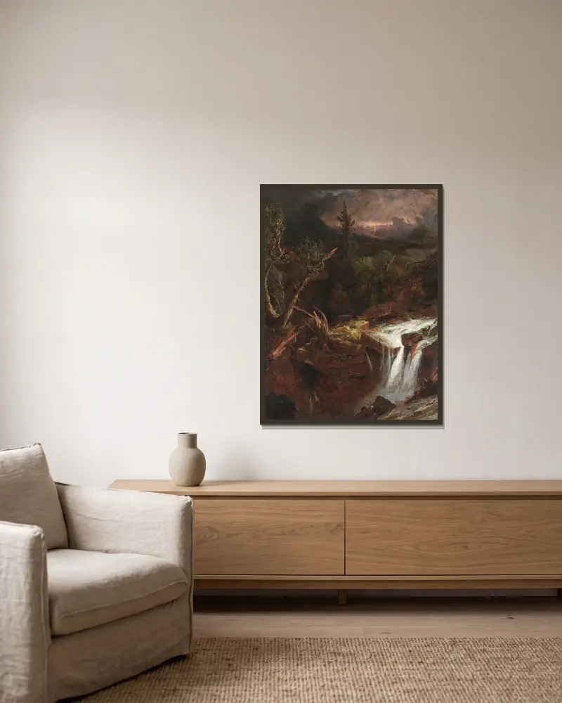 The Clove – A Storm Scene in the Catskill Mountains av Jasper Francis Cropsey inramad på en vägg