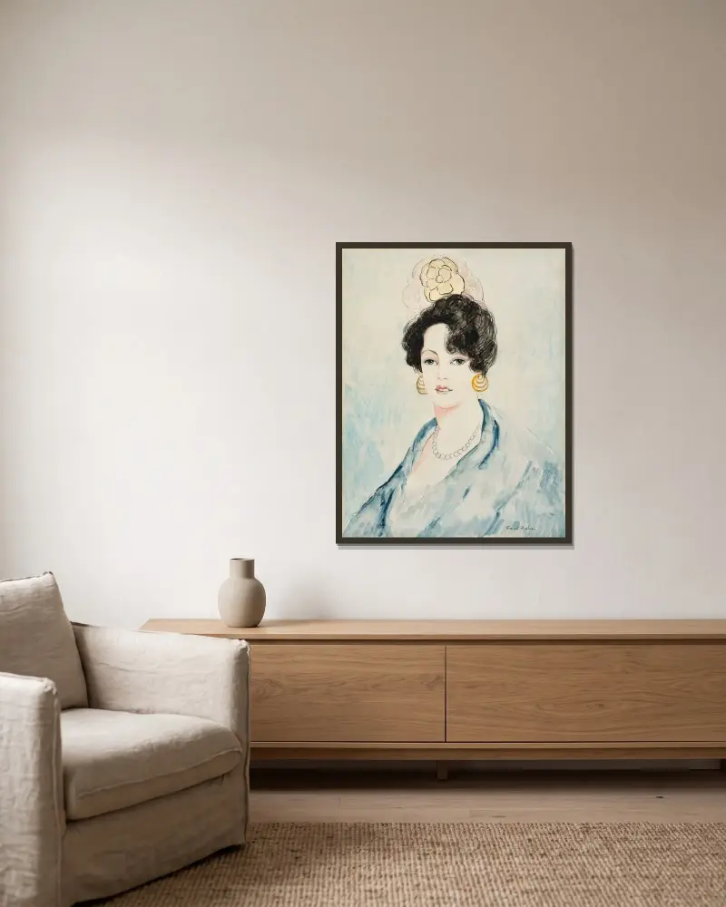 Svarta örhängen av Francis Picabia inramad på en vägg