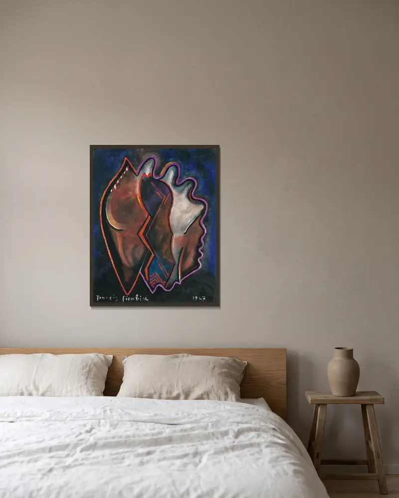 Abstrakt komposition av Francis Picabia inramad på en vägg