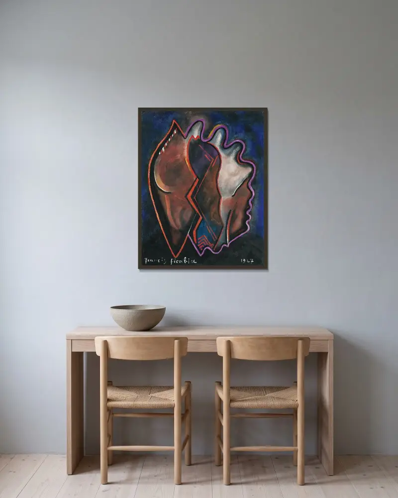Abstrakt komposition av Francis Picabia inramad på en vägg