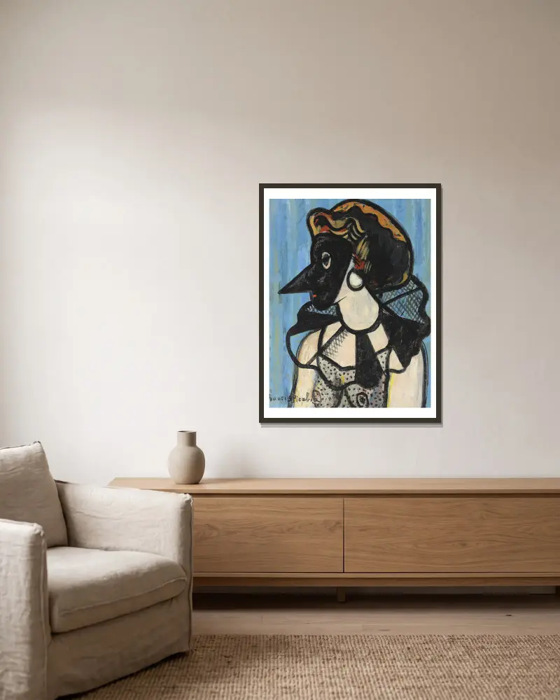 Femme au masque av Francis Picabia inramad på en vägg