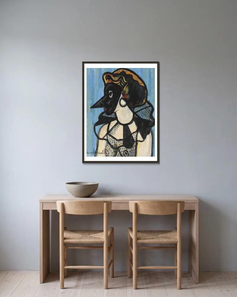 Femme au masque av Francis Picabia inramad på en vägg