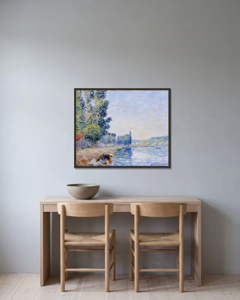 Tvätterska vid Yonnes strand, morgon av Francis Picabia inramad på en vägg