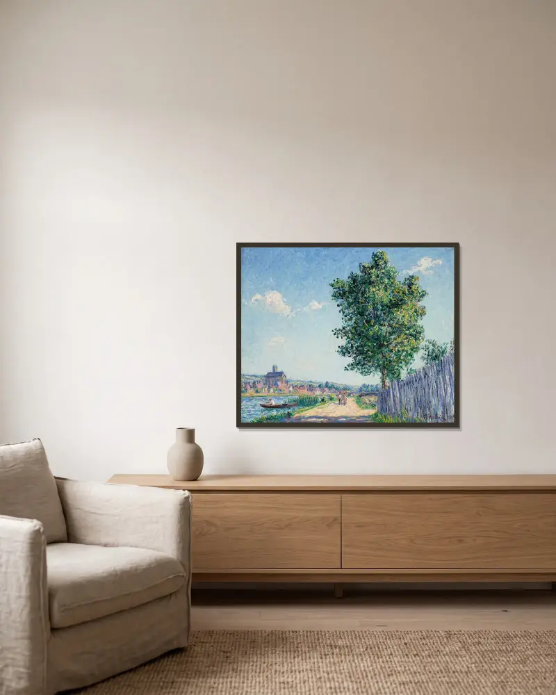 Poppeln, soleffekt, Villeneuve-sur-Yonne av Francis Picabia inramad på en vägg