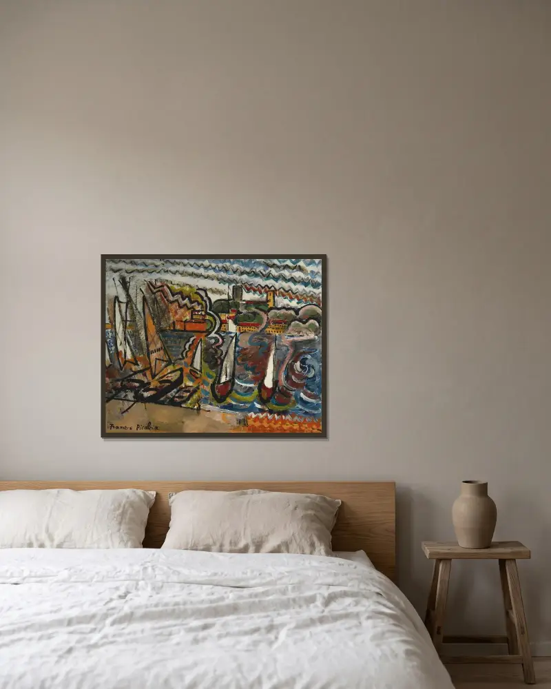 Hamnen av Francis Picabia inramad på en vägg