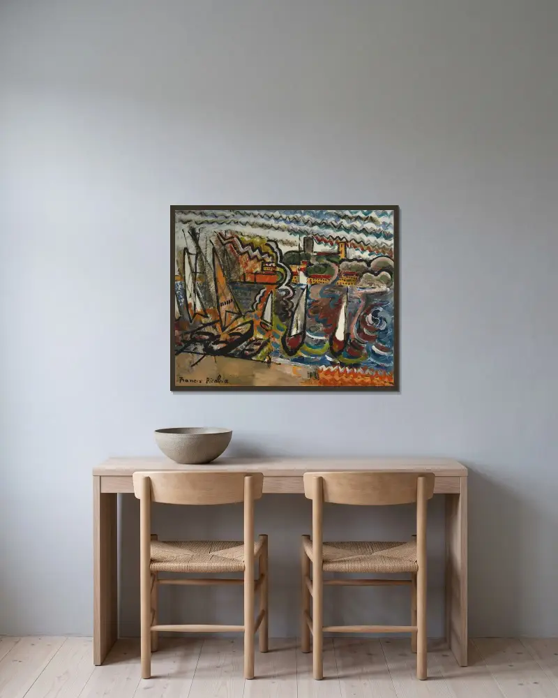 Hamnen av Francis Picabia inramad på en vägg