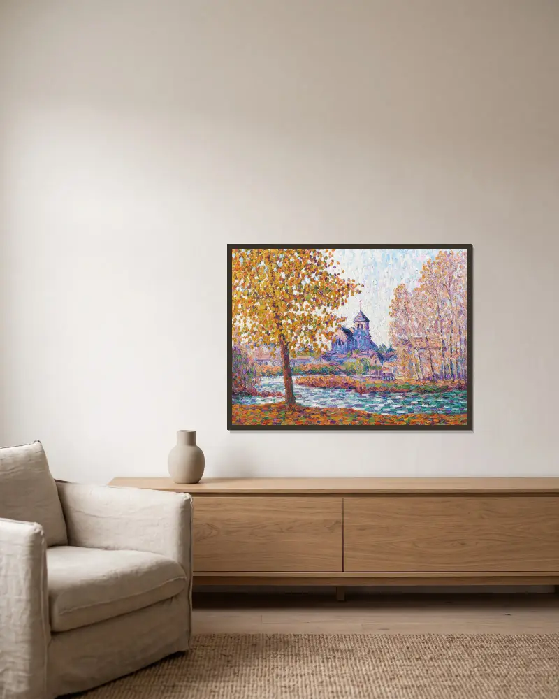 L’église de Montigny, effet d’automne av Francis Picabia inramad på en vägg