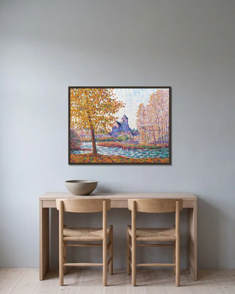 L’église de Montigny, effet d’automne av Francis Picabia inramad på en vägg