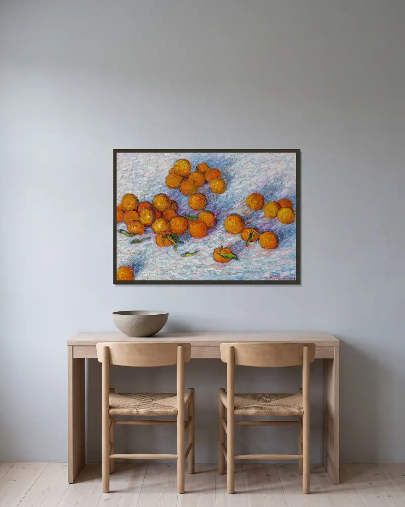 Apelsinerna av Francis Picabia inramad på en vägg