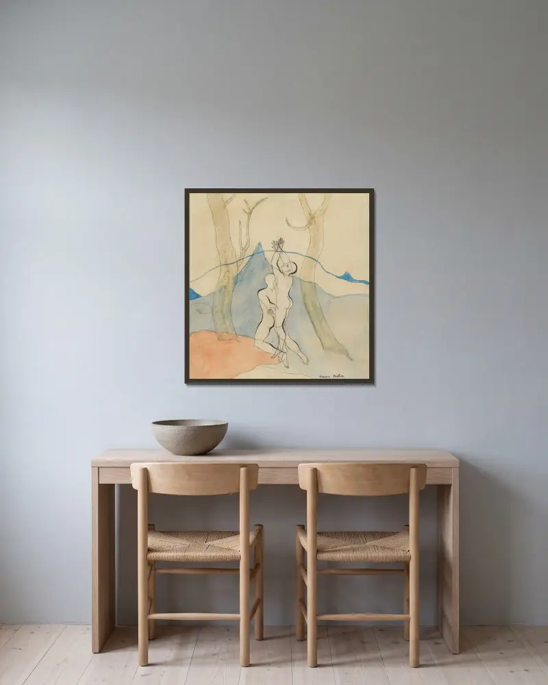 Schweiziskt landskap av Francis Picabia inramad på en vägg