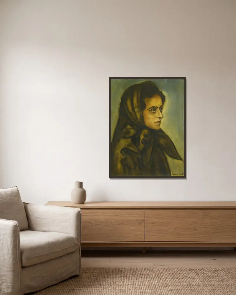 Portrait de Femme av Francis Picabia inramad på en vägg