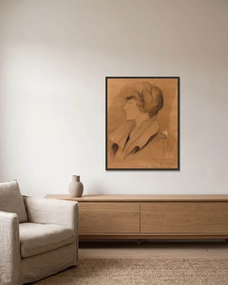 Porträtt av Jeanne Lecomte du Nouÿ av Francis Picabia inramad på en vägg