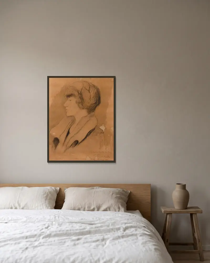Porträtt av Jeanne Lecomte du Nouÿ av Francis Picabia inramad på en vägg