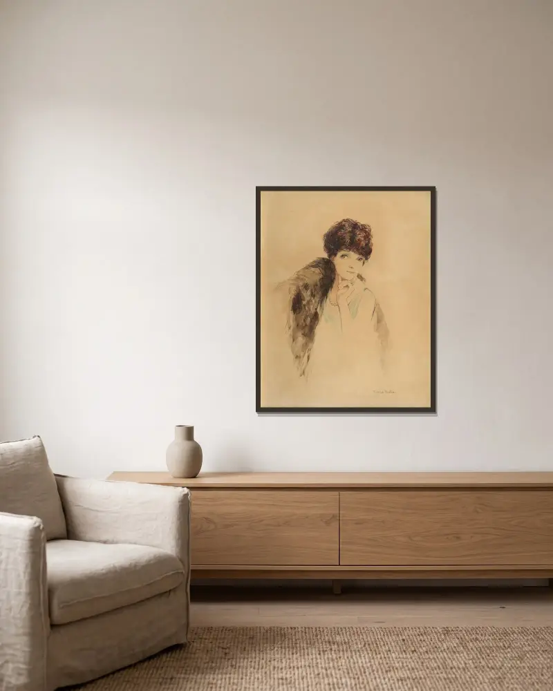 Portrait de Marthe Chenal av Francis Picabia inramad på en vägg