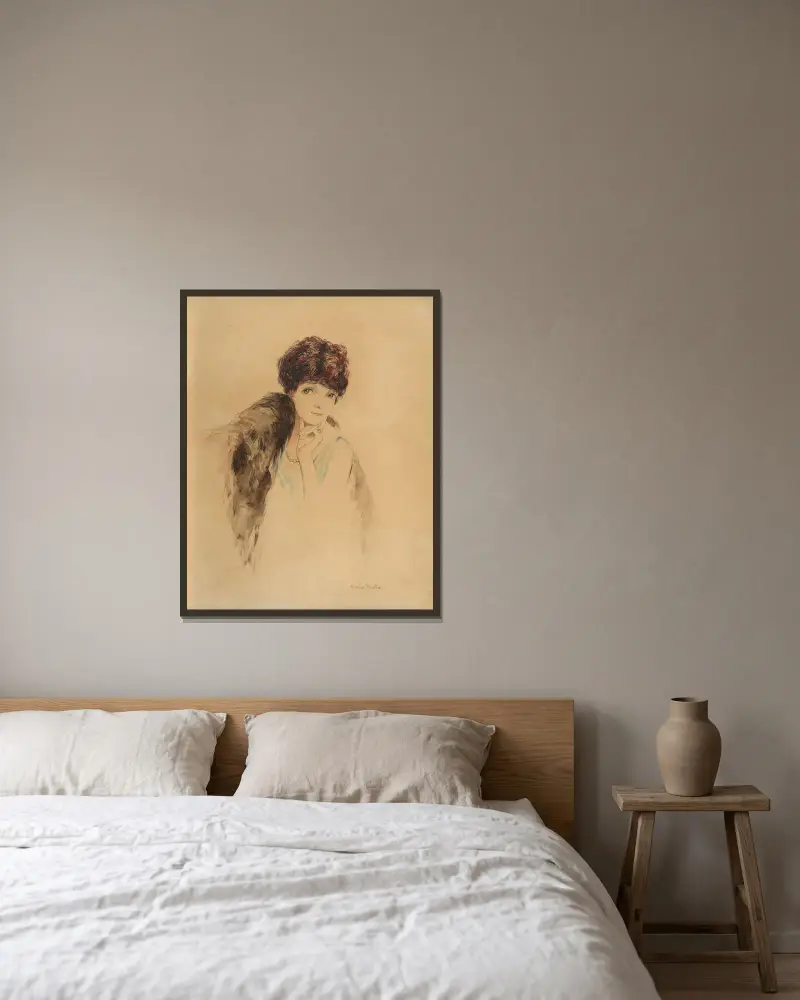 Portrait de Marthe Chenal av Francis Picabia inramad på en vägg