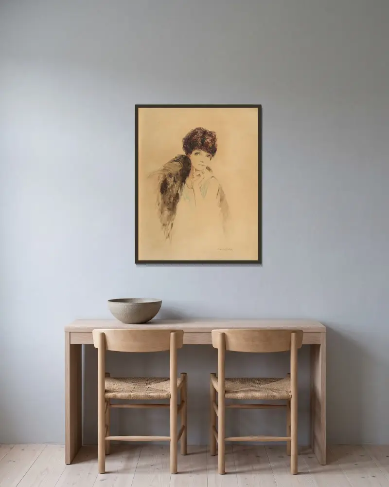 Portrait de Marthe Chenal av Francis Picabia inramad på en vägg