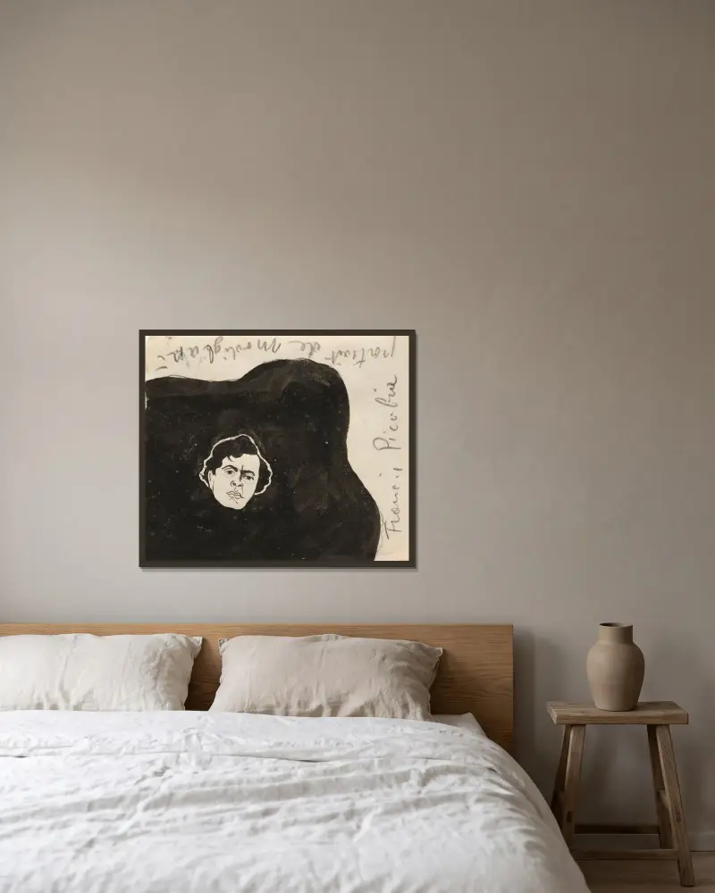 Porträtt av Modigliani av Francis Picabia inramad på en vägg