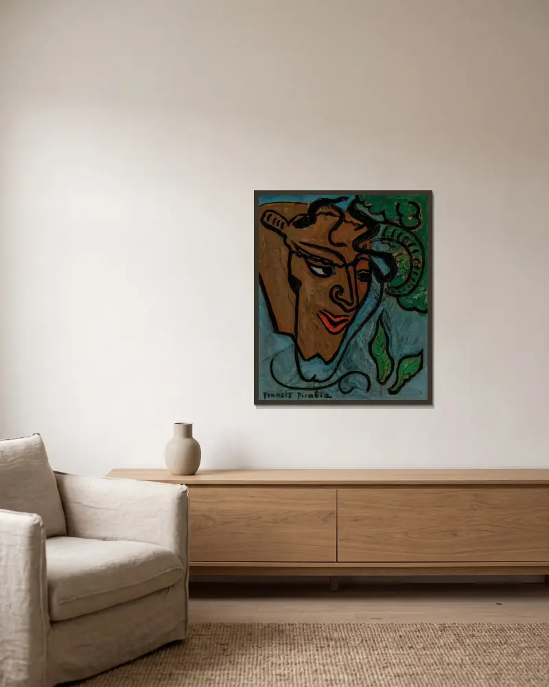 Faunhuvud av Francis Picabia inramad på en vägg