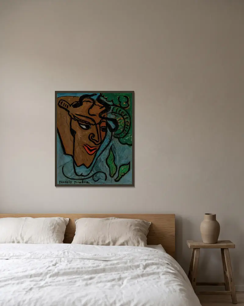 Faunhuvud av Francis Picabia inramad på en vägg