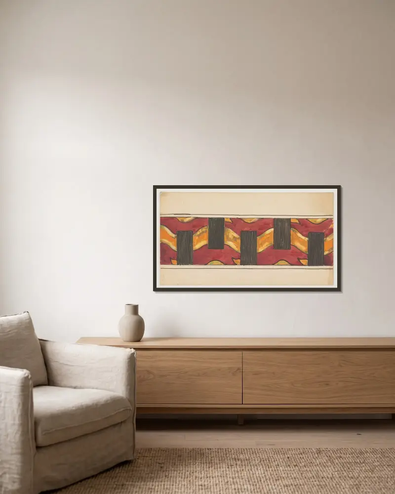 Geometriskt ornamentprojekt av Franciszek Siedlecki inramad på en vägg