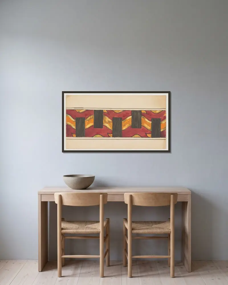 Geometriskt ornamentprojekt av Franciszek Siedlecki inramad på en vägg