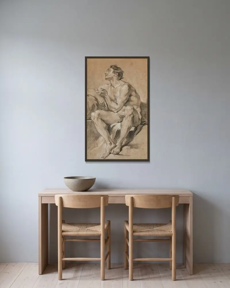 Akt eines stehenden Mannes, Mars von François Boucher gerahmt an einer Wand