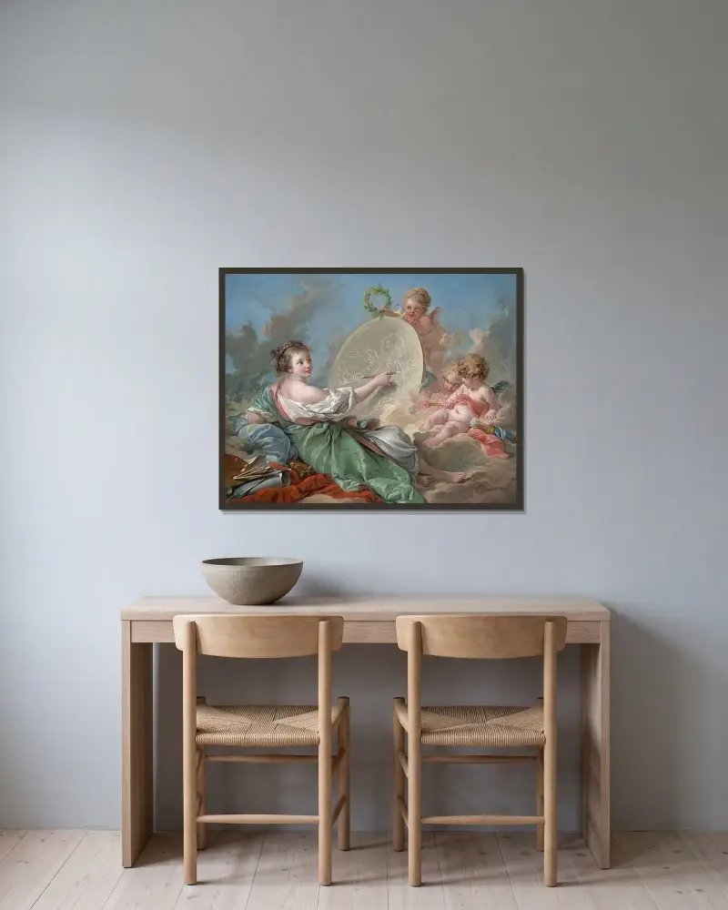 Måleriets allegori av François Boucher inramad på en vägg