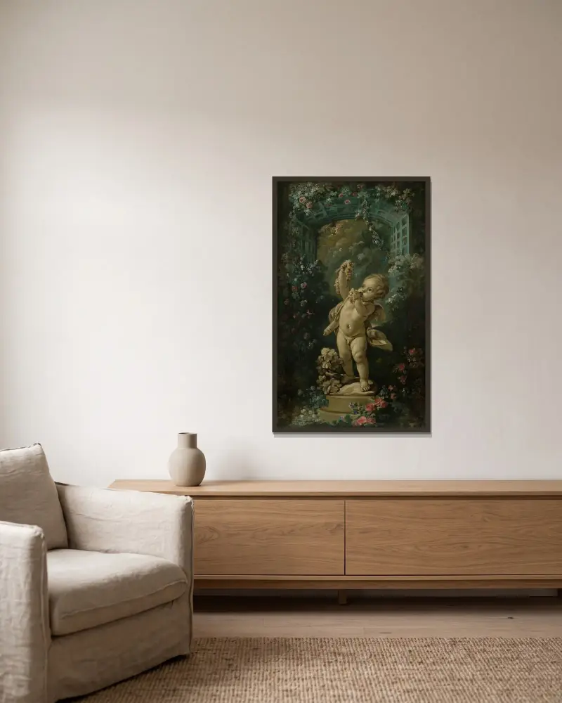 Kärleken med druvor av François Boucher inramad på en vägg