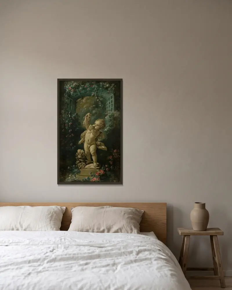 Kärleken med druvor av François Boucher inramad på en vägg