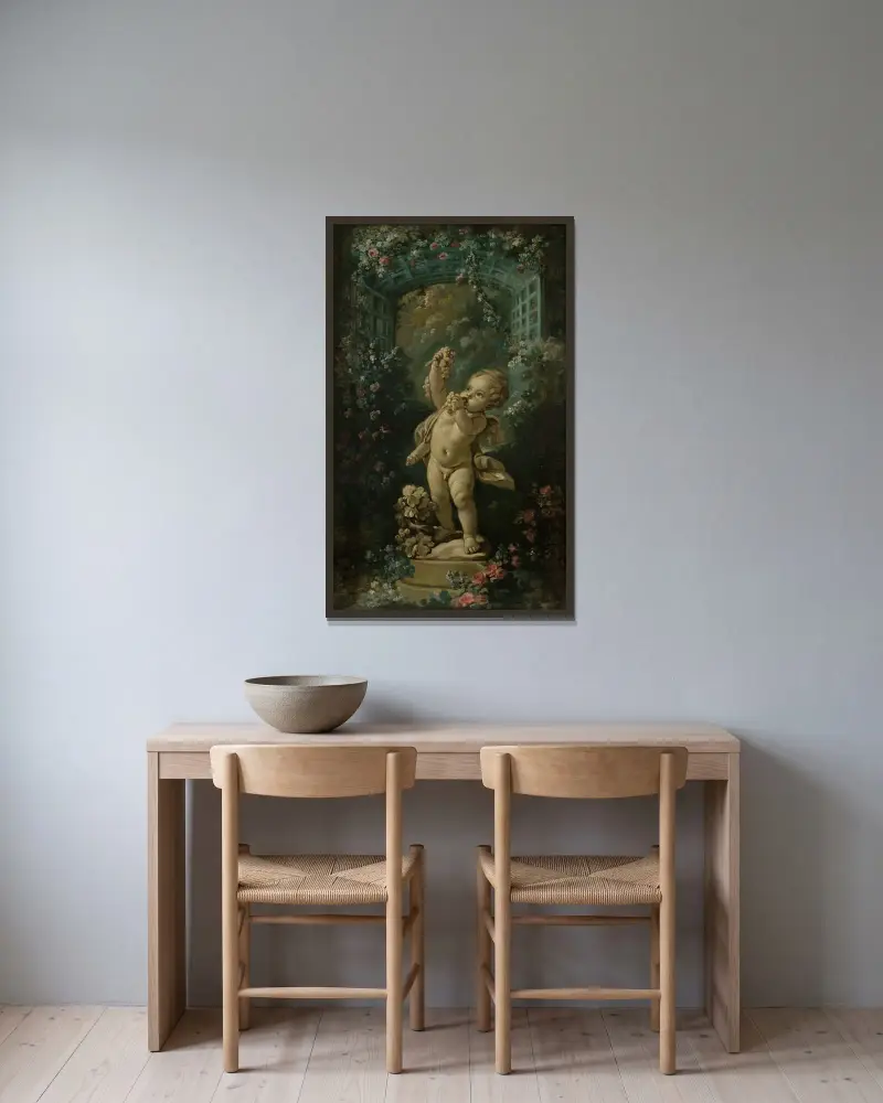 Kärleken med druvor av François Boucher inramad på en vägg