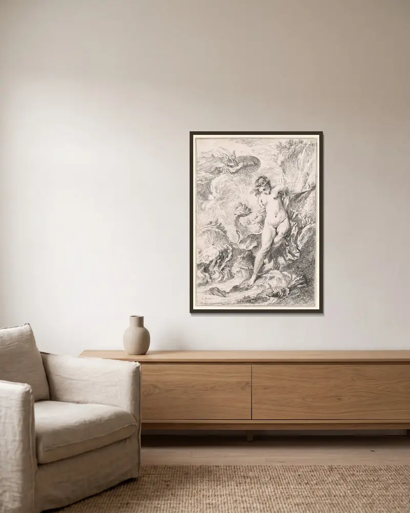 Andromeda av François Boucher inramad på en vägg