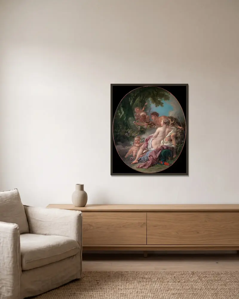 Angelica and Medoro av François Boucher inramad på en vägg