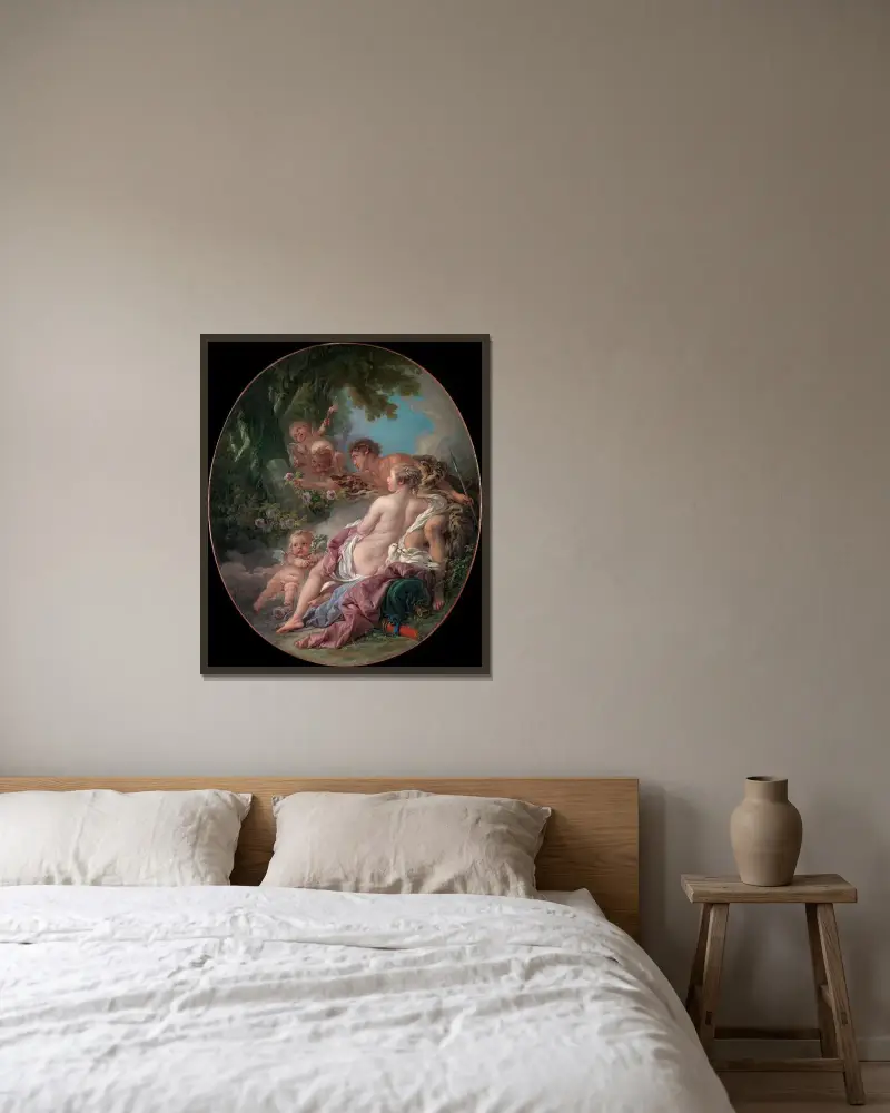 Angelica and Medoro av François Boucher inramad på en vägg