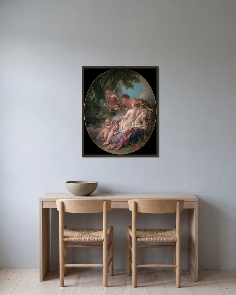 Angelica and Medoro av François Boucher inramad på en vägg