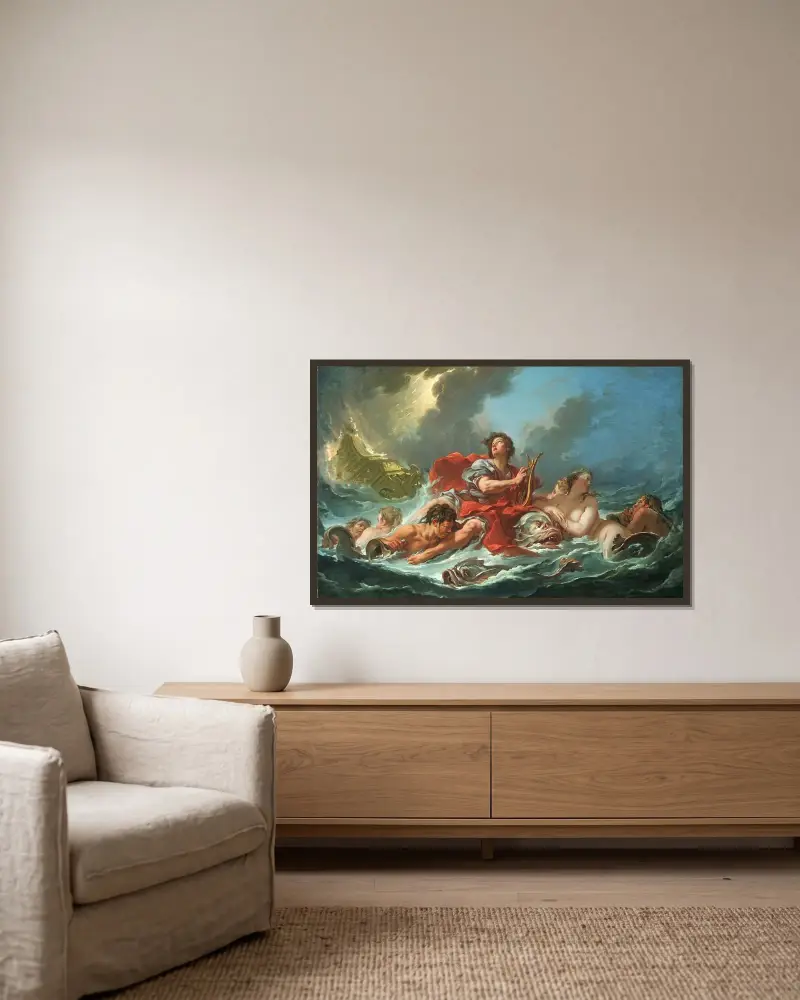 Arion på delfinen av François Boucher inramad på en vägg