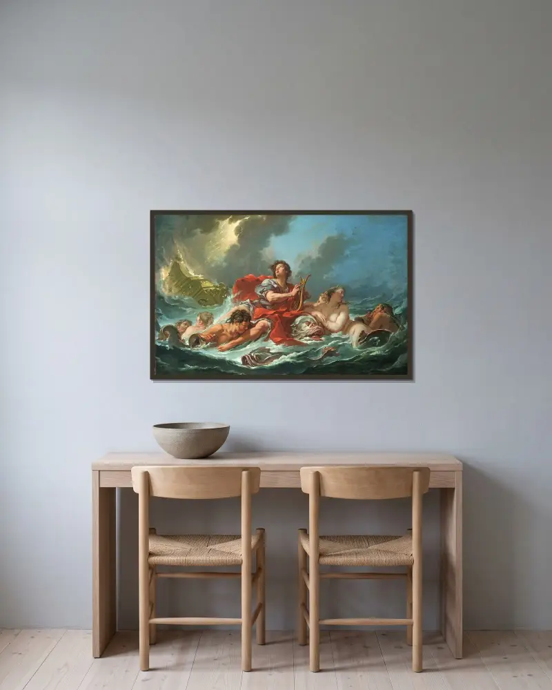 Arion på delfinen av François Boucher inramad på en vägg