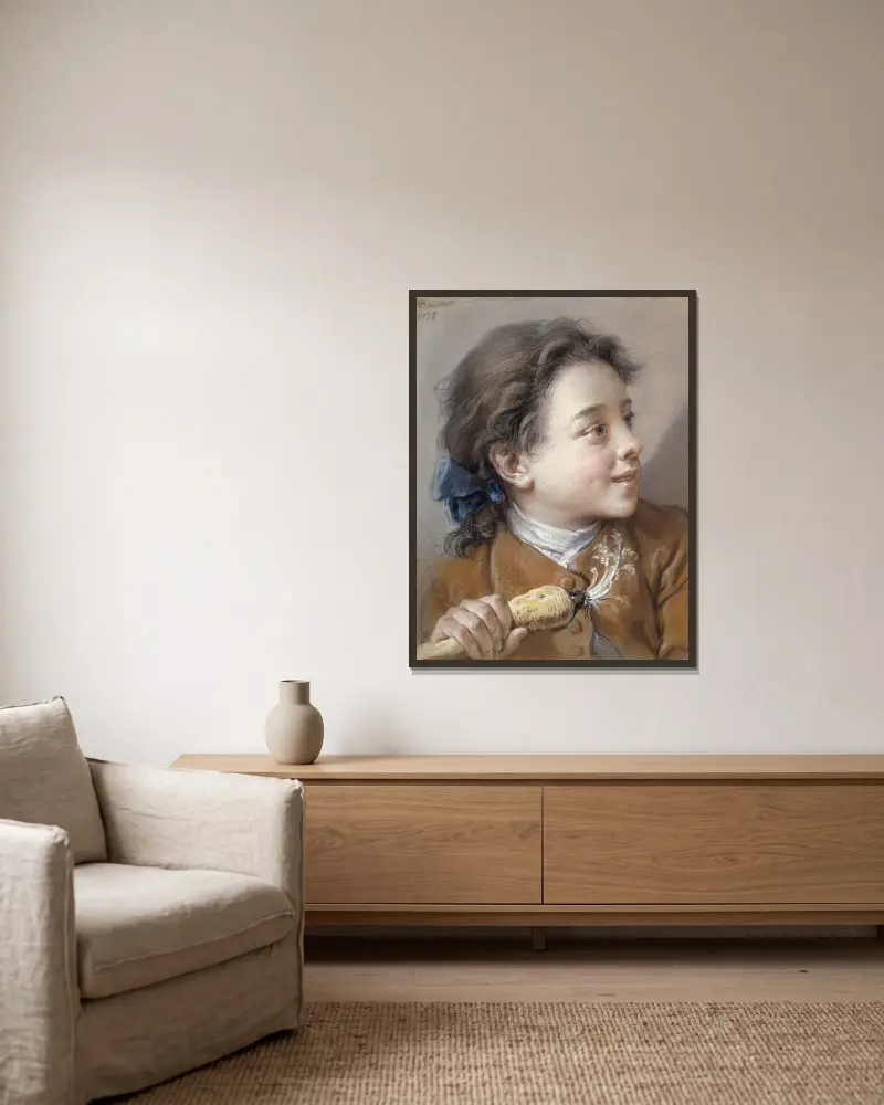 Junge mit Karotte von François Boucher gerahmt an einer Wand