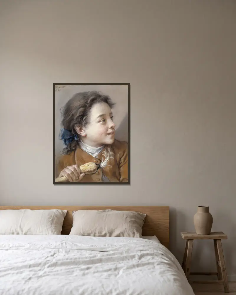 Junge mit Karotte von François Boucher gerahmt an einer Wand