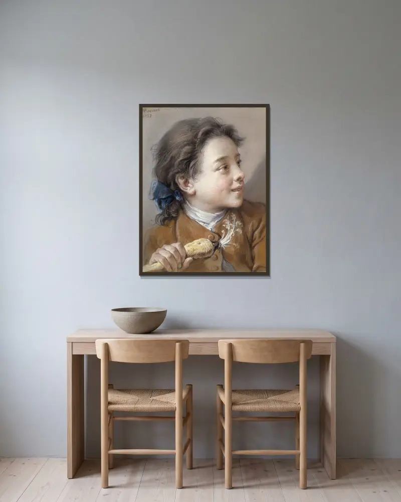 Junge mit Karotte von François Boucher gerahmt an einer Wand