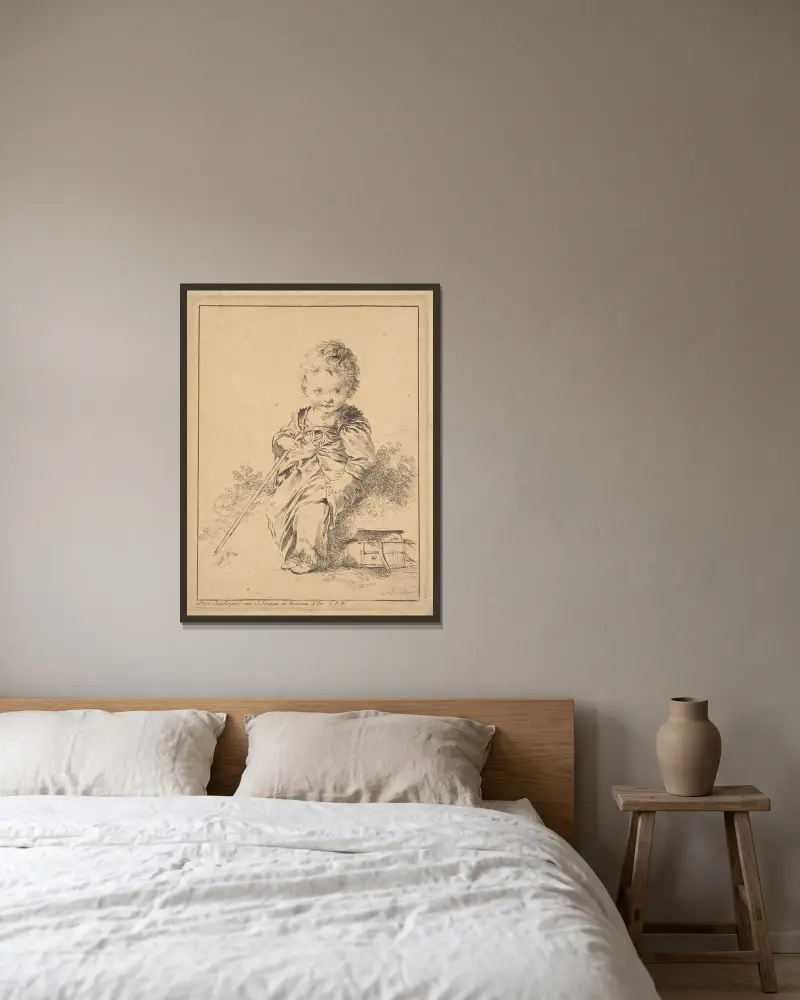 Child Holding Staff av François Boucher inramad på en vägg