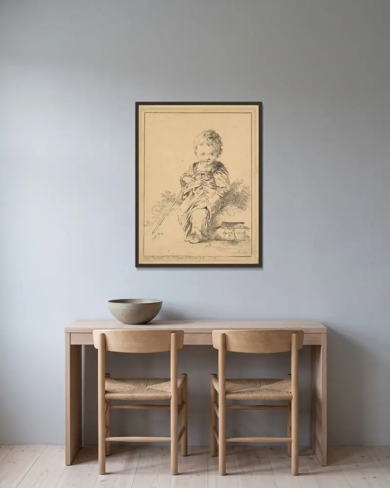 Child Holding Staff av François Boucher inramad på en vägg