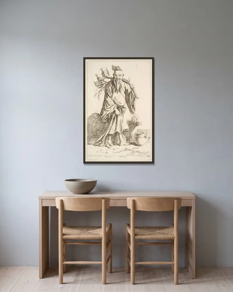 Kinesisk botaniker av François Boucher inramad på en vägg