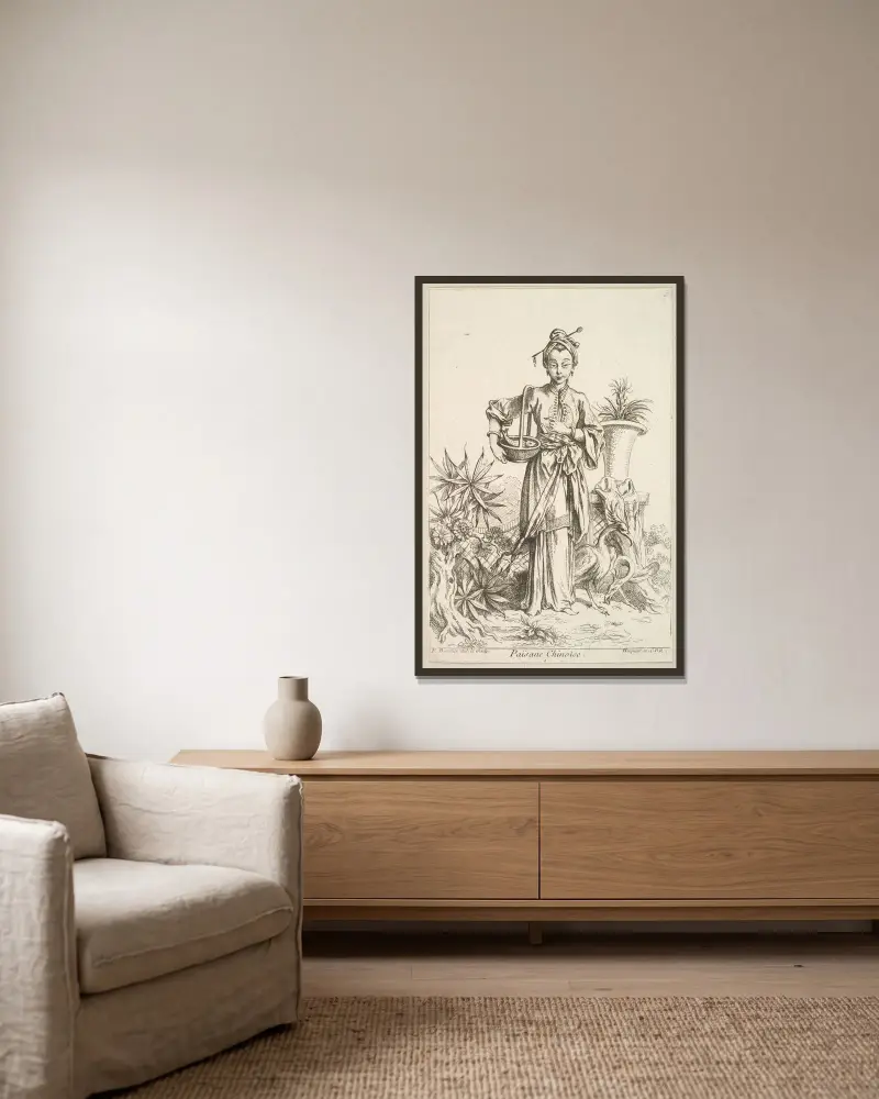 Kinesisk bonde av François Boucher inramad på en vägg