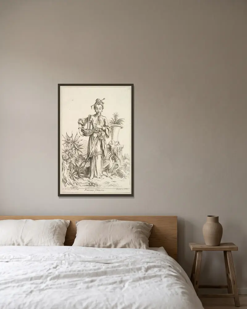 Kinesisk bonde av François Boucher inramad på en vägg