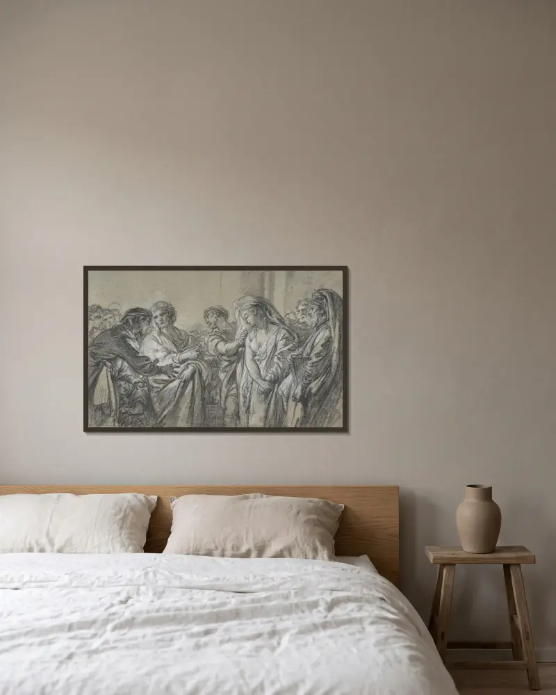 Kristus och äktenskapsbryterskan av François Boucher inramad på en vägg