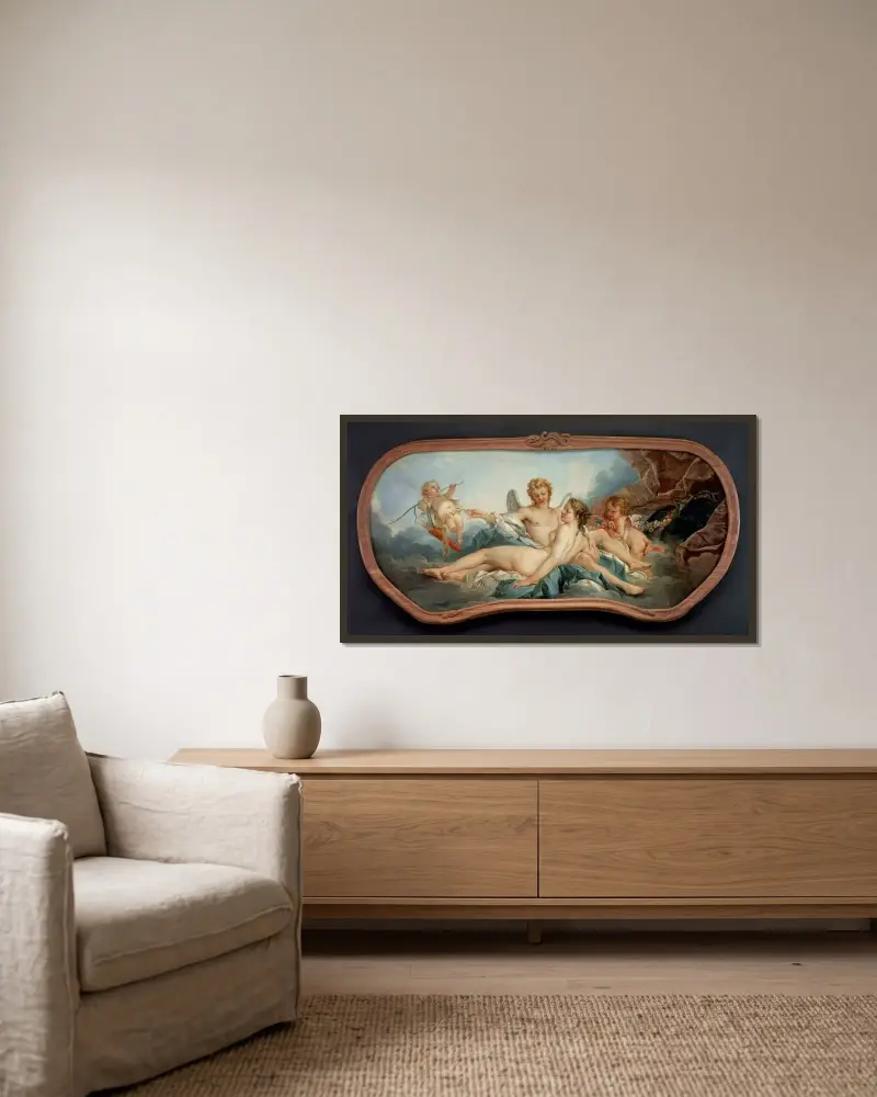 Amor sårar Psyche av François Boucher inramad på en vägg