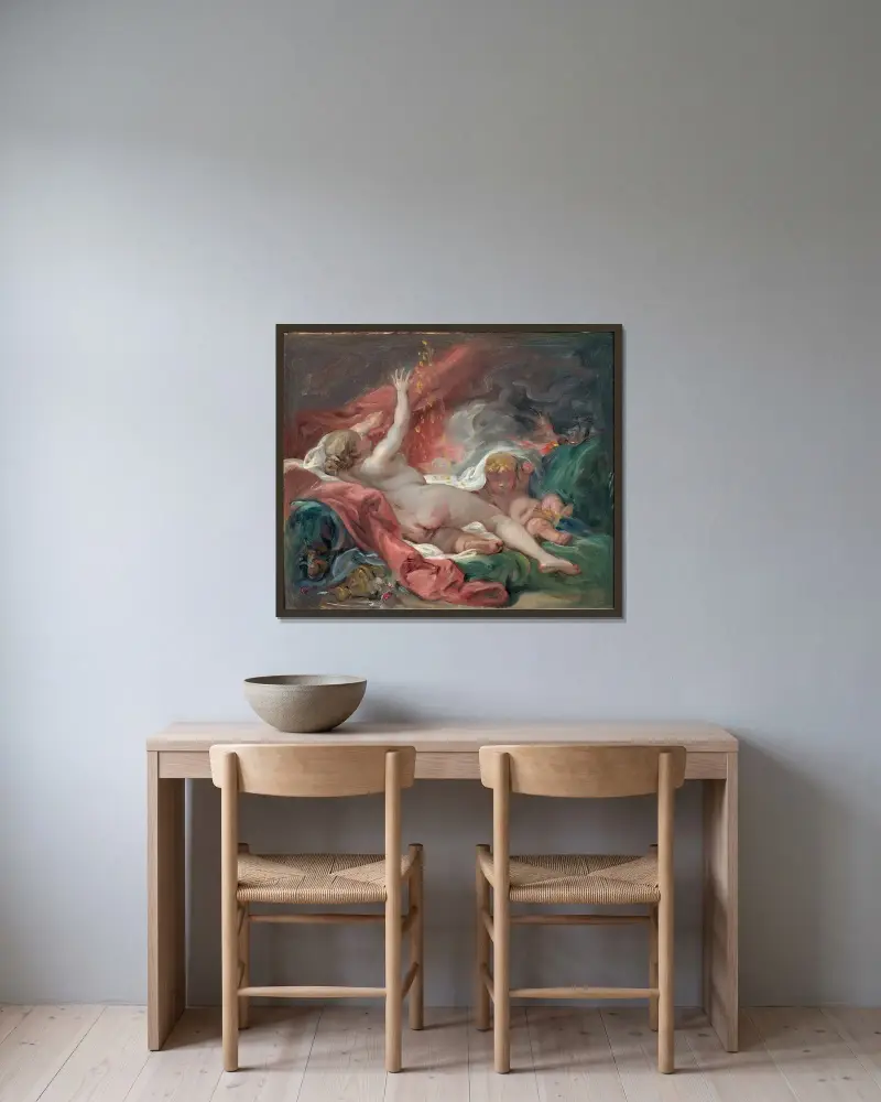 Danaë och guldregnet. Studie av François Boucher inramad på en vägg