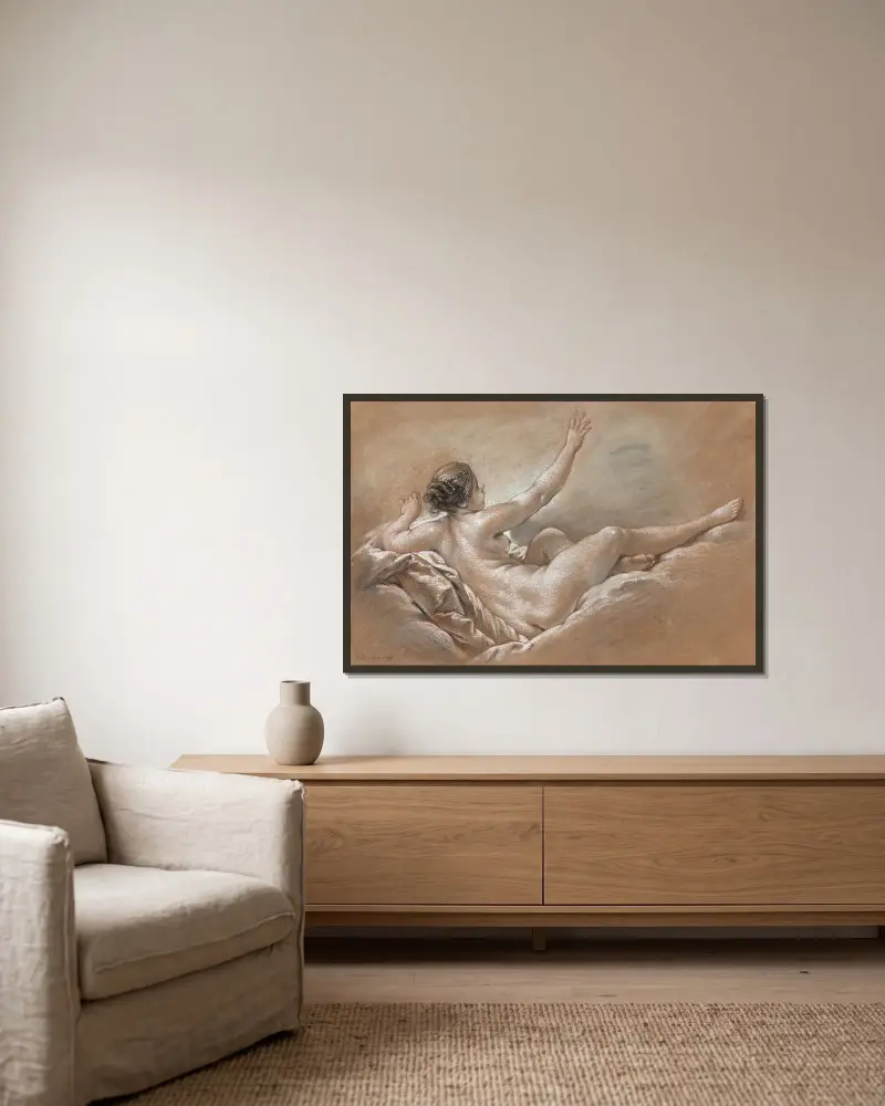 Danae mottar det gyllene regnet av François Boucher inramad på en vägg